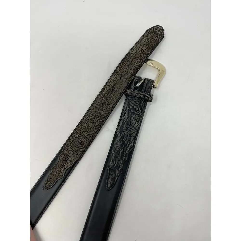 Vintage Tony Lama Men Black Leather Belt Sz 46 Crackled Elephant Style USA Made